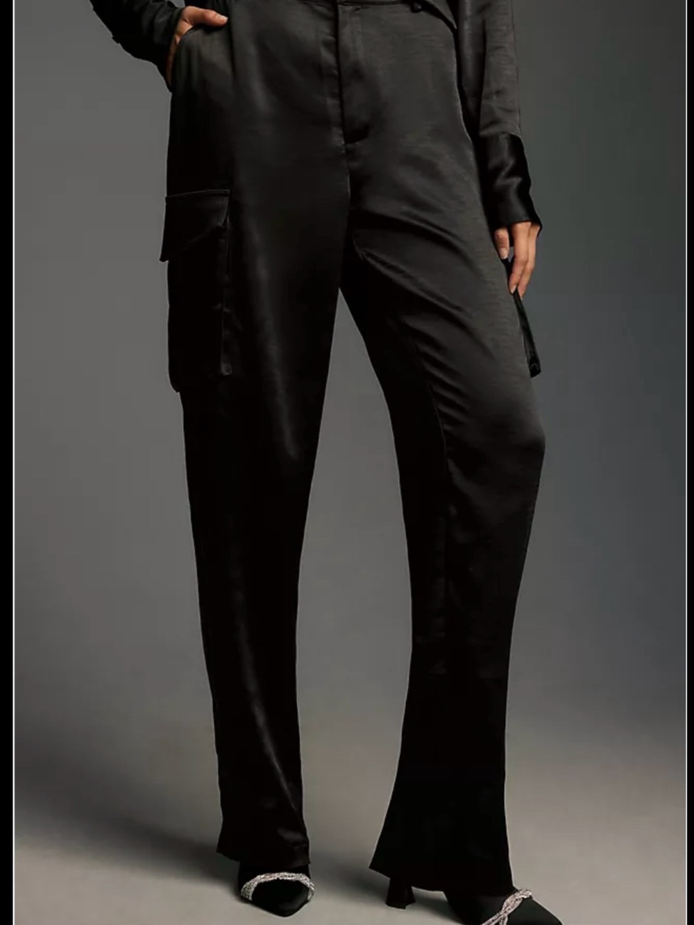 Good American Black Satin Cargo Wide-Leg Pants